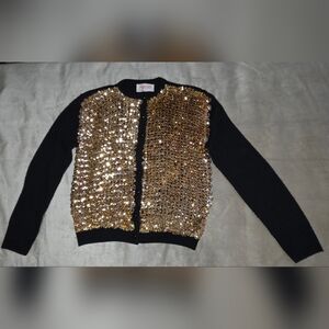 Vintage 60's Gold Sequin Black Acrylic Cardigan Sweater By Jaymar